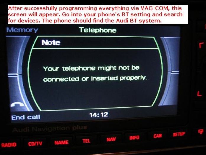Audi BT RNS-E connect screen
