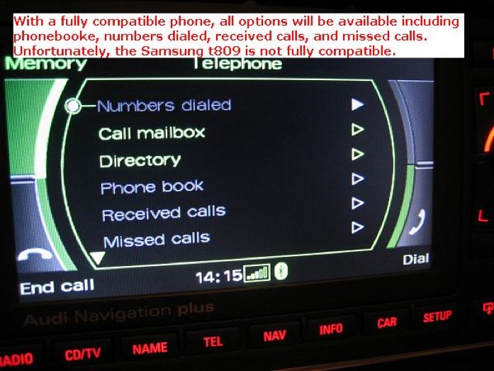 Audi BT Memory screen